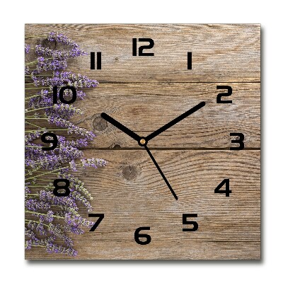 Wanduhr modern quadratisch Lavendel auf Holz