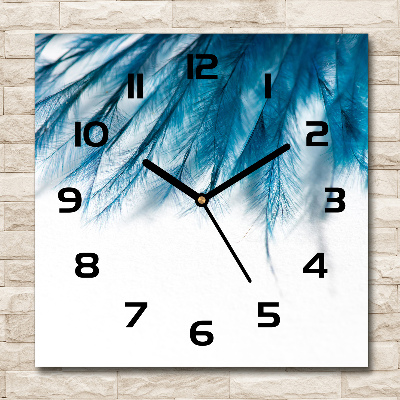 Wanduhr modern quadratisch Blaue Federn