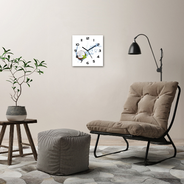 Wanduhr modern quadratisch Kokosnuss und Wasser