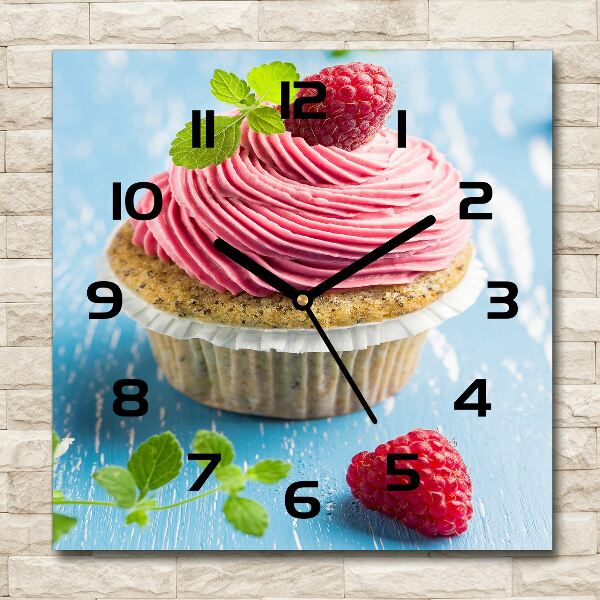 Wanduhr modern quadratisch Himbeer-Cupcake
