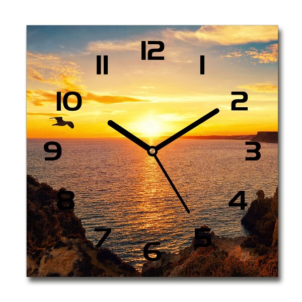Wanduhr quadratisch Sonnenuntergang am Meer