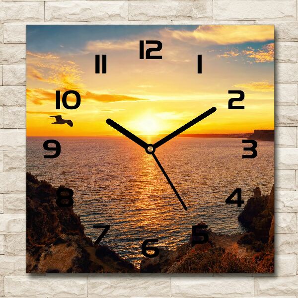 Wanduhr quadratisch Sonnenuntergang am Meer