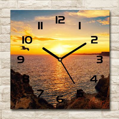 Wanduhr quadratisch Sonnenuntergang am Meer