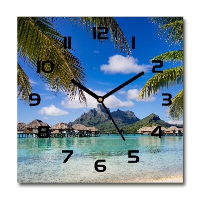 Wanduhr modern quadratisch Palmen in Bora Bora