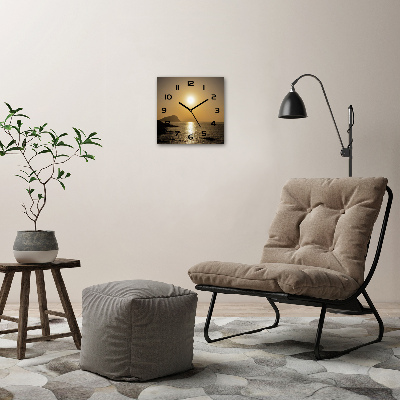 Wanduhr modern quadratisch Sonnenuntergang am Meer