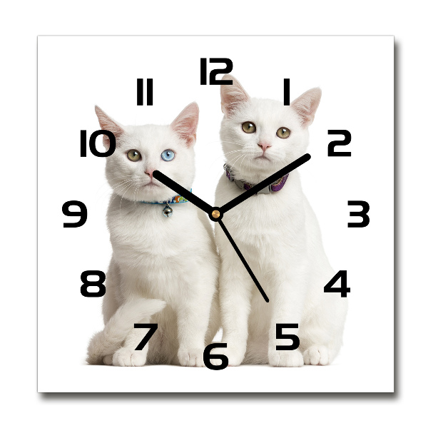 Wanduhr modern quadratisch Weiße Katzen