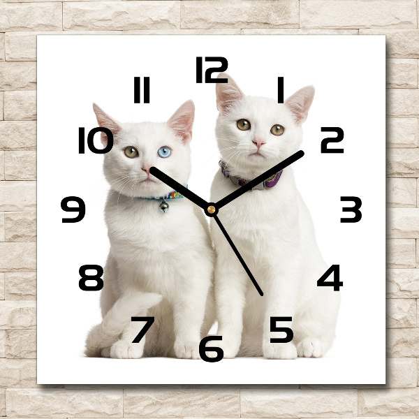 Wanduhr modern quadratisch Weiße Katzen