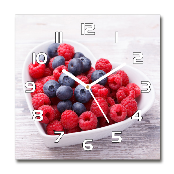 Wanduhr quadratisch Himbeeren und Blaubeeren