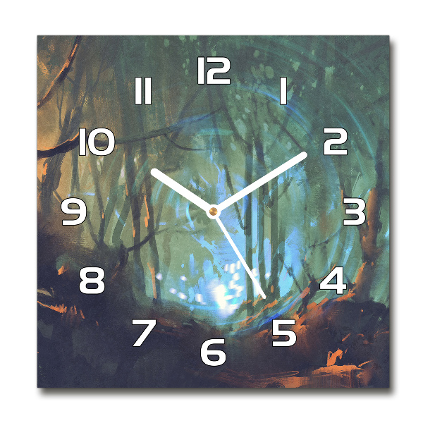Wanduhr modern quadratisch Mystischer Wald