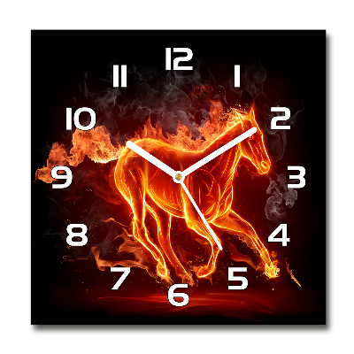 Wanduhr modern quadratisch Pferd in Flammen