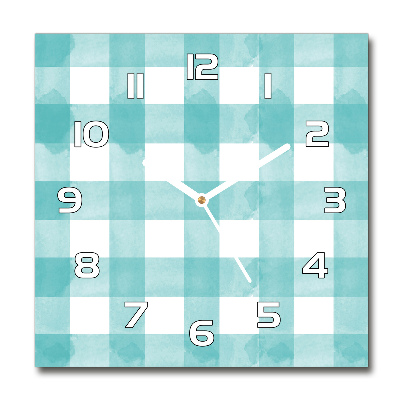 Wanduhr modern quadratisch Blau kariert