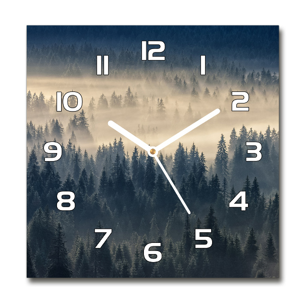 Wanduhr quadratisch Nebel über dem Wald