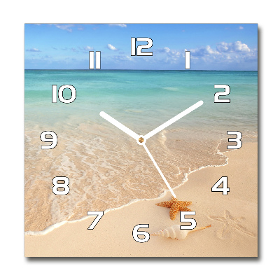 Wanduhr modern quadratisch Seesterne am Strand