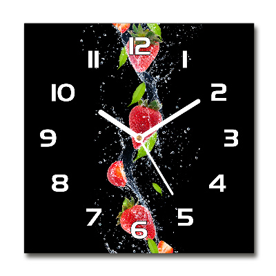 Wanduhr quadratisch Erdbeeren und Wasser