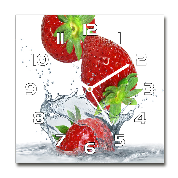 Wanduhr modern quadratisch Erdbeeren und Wasser