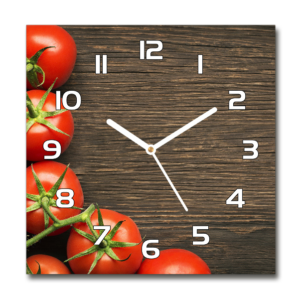 Wanduhr modern quadratisch Tomaten auf Holz