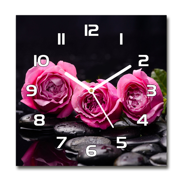 Wanduhr modern quadratisch Rosa Rosen