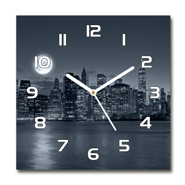 Wanduhr modern quadratisch New York bei Nacht