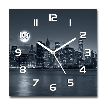 Wanduhr modern quadratisch New York bei Nacht