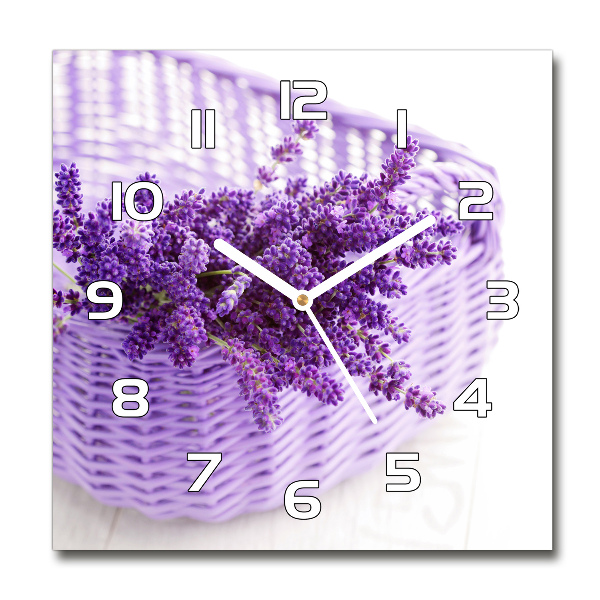 Wanduhr modern quadratisch Lavendel im Korb