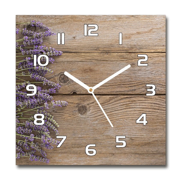 Wanduhr quadratisch Lavendel auf Holz