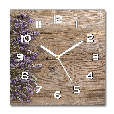 Wanduhr quadratisch Lavendel auf Holz