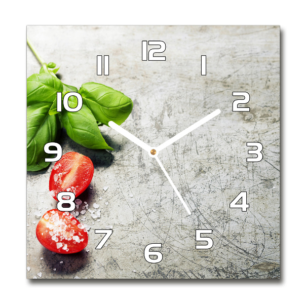 Wanduhr modern quadratisch Tomaten und Basilikum