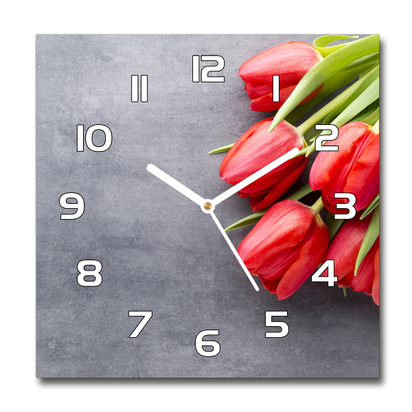 Wanduhr modern quadratisch Rote Tulpen