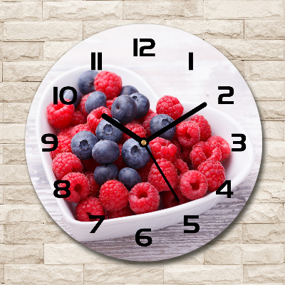 Wanduhr glas rund Himbeeren und Blaubeeren