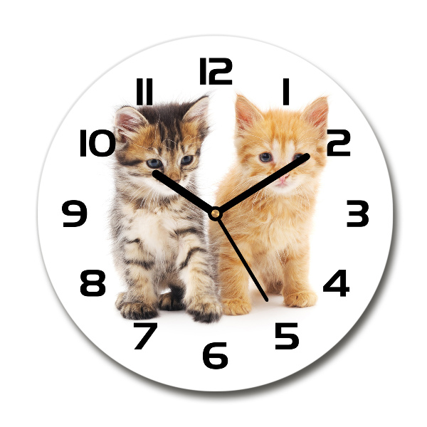 Wanduhr glas rund Braune und rote Katze