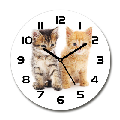 Wanduhr glas rund Braune und rote Katze
