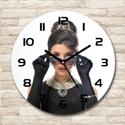 Wanduhr rund Frau mit Brille