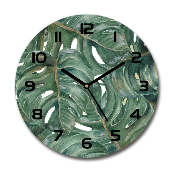 Wanduhr glas rund Monstera