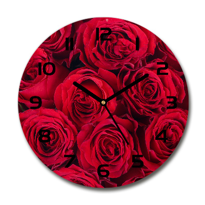 Wanduhr glas rund Rosen