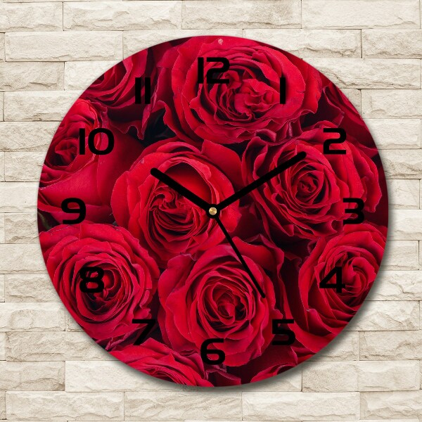 Wanduhr glas rund Rosen