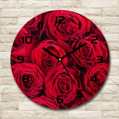 Wanduhr glas rund Rosen
