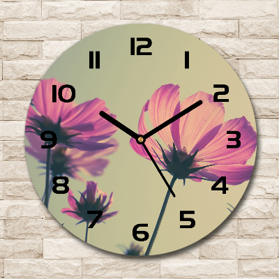 Wanduhr glas rund Rosa Blüten
