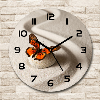 Wanduhr rund Zen-Stein und Schmetterling