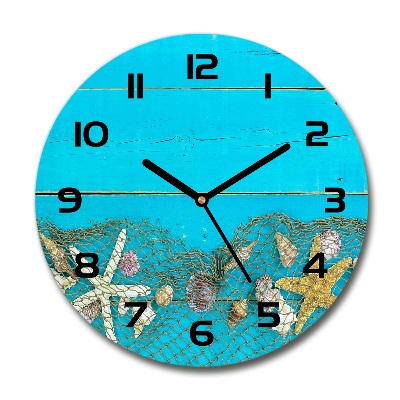 Wanduhr glas rund Seesterne und Muscheln