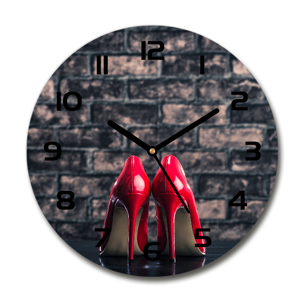 Wanduhr glas rund Rote High Heels