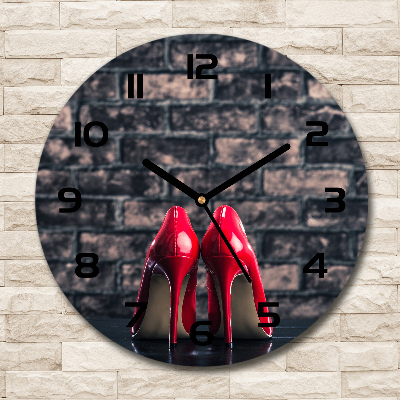 Wanduhr glas rund Rote High Heels