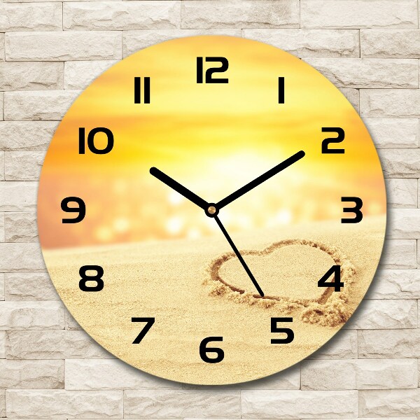 Wanduhr glas rund Herz im Sand