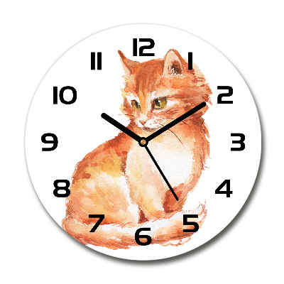 Wanduhr glas rund Ingwerkatze