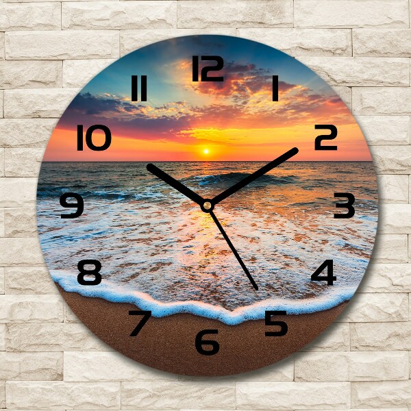 Wanduhr rund Sonnenuntergang über dem Meer