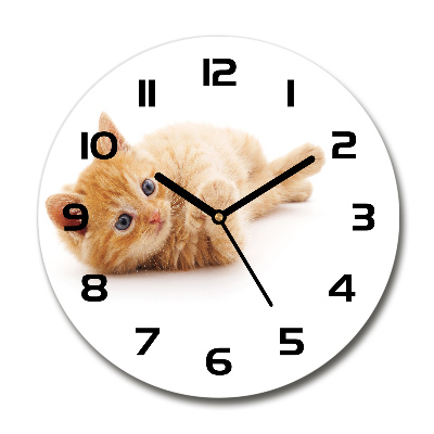 Wanduhr glas rund Ingwerkatze