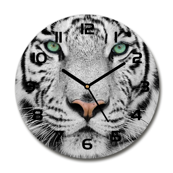 Wanduhr glas rund Weißer Tiger