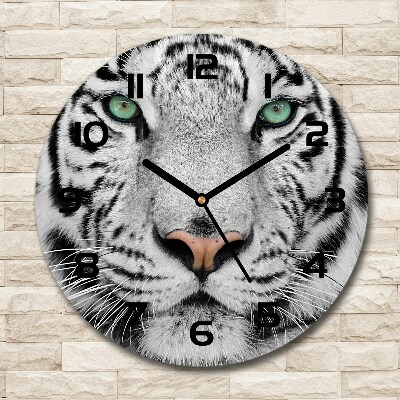 Wanduhr glas rund Weißer Tiger