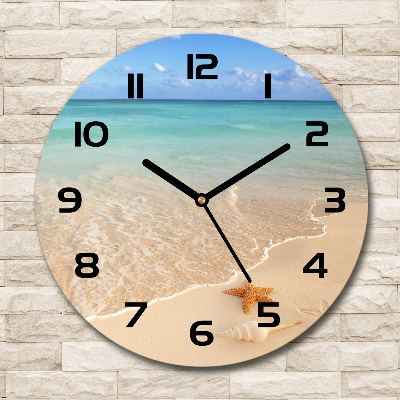 Wanduhr rund Seesterne am Strand