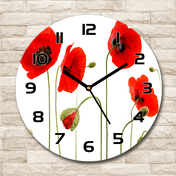 Wanduhr glas rund Mohnblumen