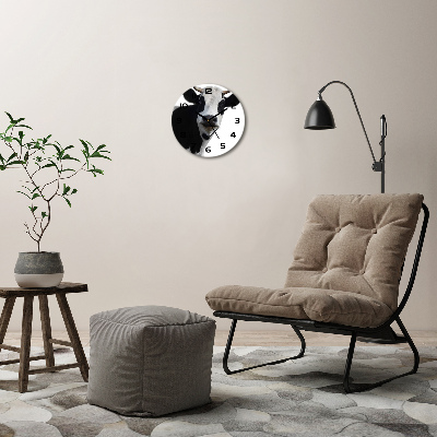 Wanduhr glas rund Gefleckte Kuh